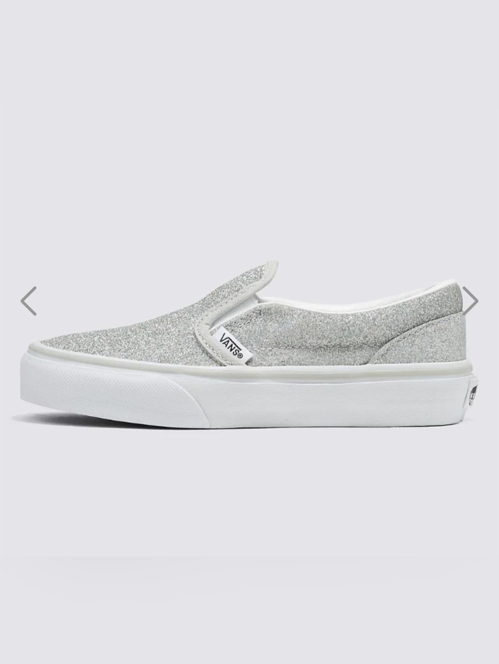 Vans Classic Slip-On Glitter Sneaker in Silver Size 5